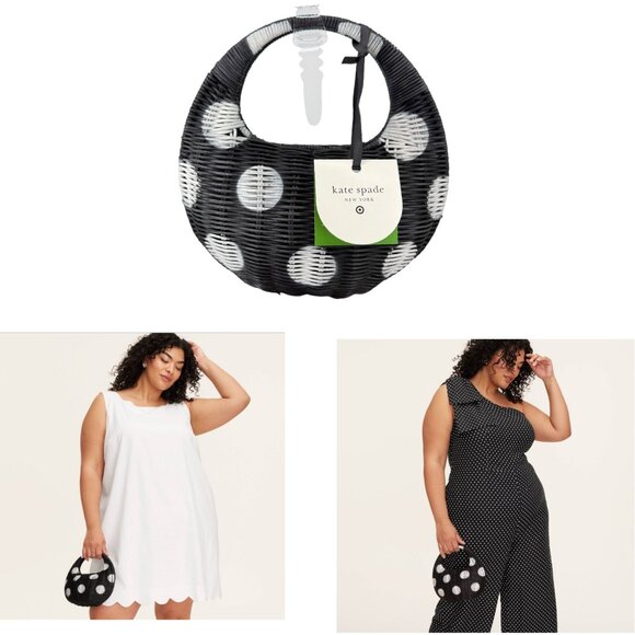 Kate Spade New York Target Black White Polka Dot Wicker Crescent Bag Purse NWT